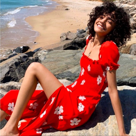 Reformation Inka Dress (Chiquita) Size M Floral Smocked Square neck Shot Sleeve - Picture 2 of 10